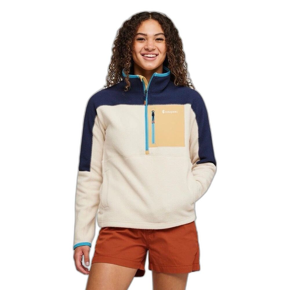Cotopaxi Women’s Abrazo Half Zip Fleece Jacket Cream Navy Blue Medium